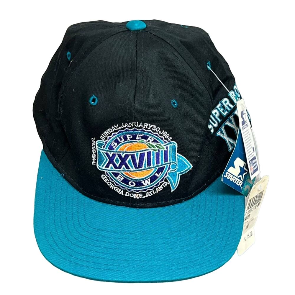 Vintage Starter Super Bowl 1994 Snapback Spell Out Teal Black Hat NEW WITH TAGS